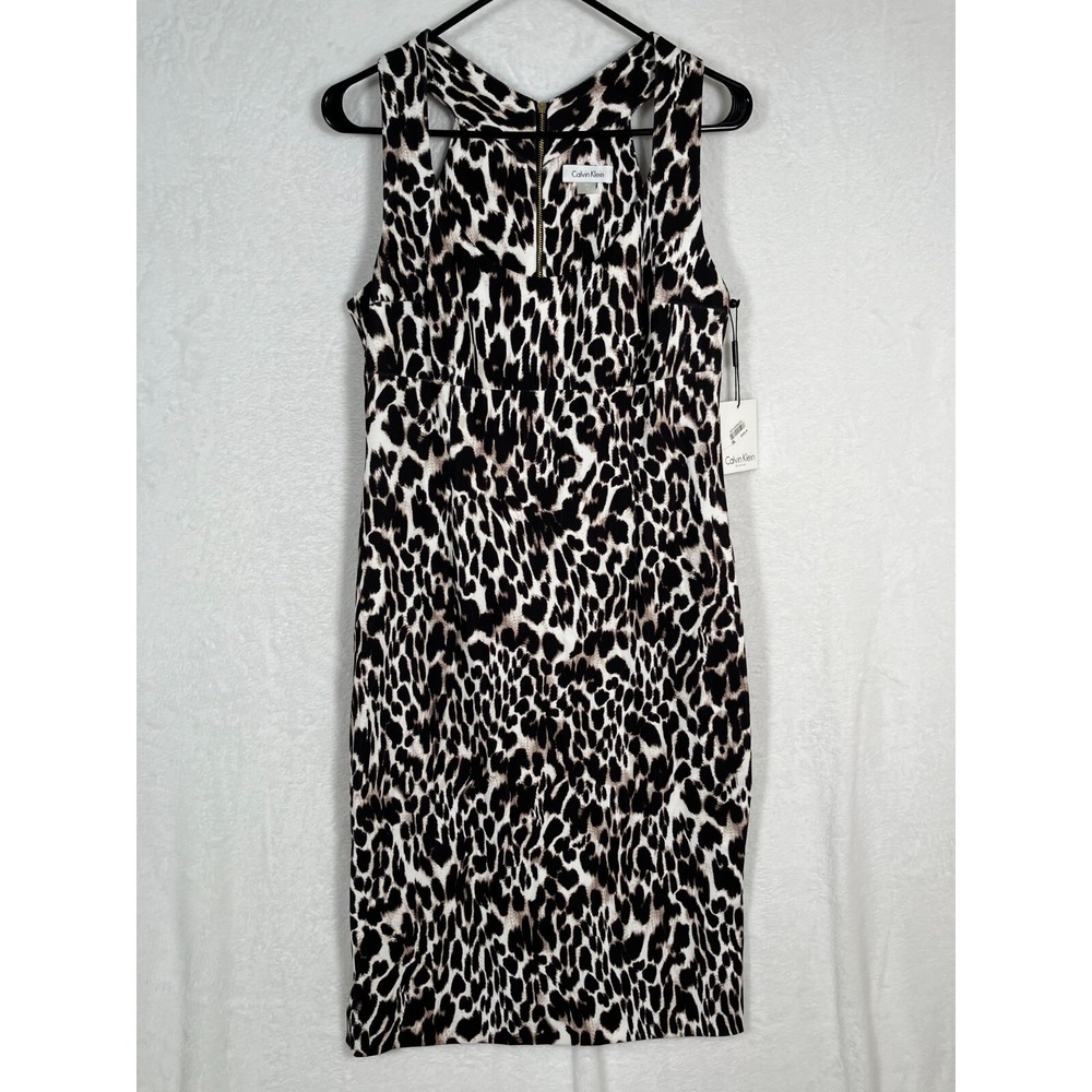 Calvin Klein Leopard Print Dress Empire Waist Size 10 Summer Career Sheath NEW